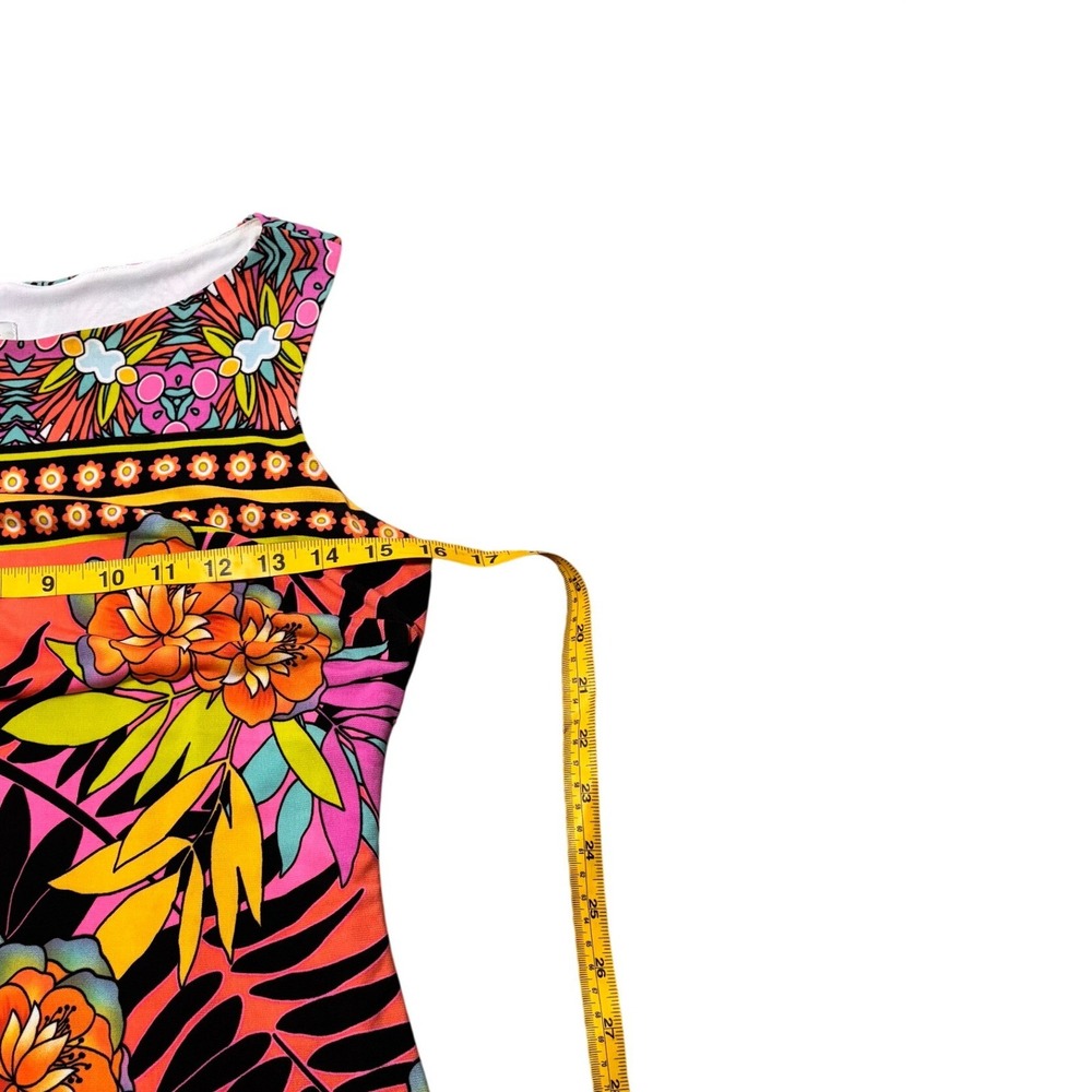 Tropical Floral Print Cache Sheath Dress Sleeveless Boat Neck 6 Pink Multi - Picture 7 of 10